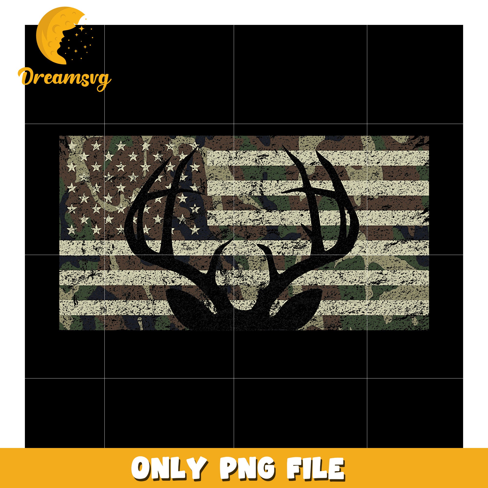 Camouflage Deer Antlers American Flag PNG