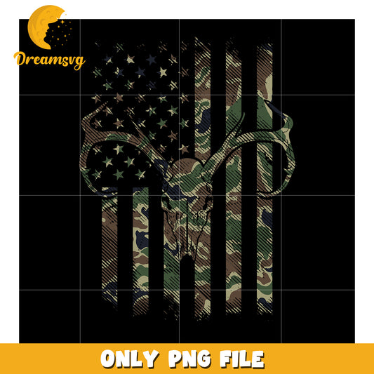 Camouflage Deer Skull American Flag PNG
