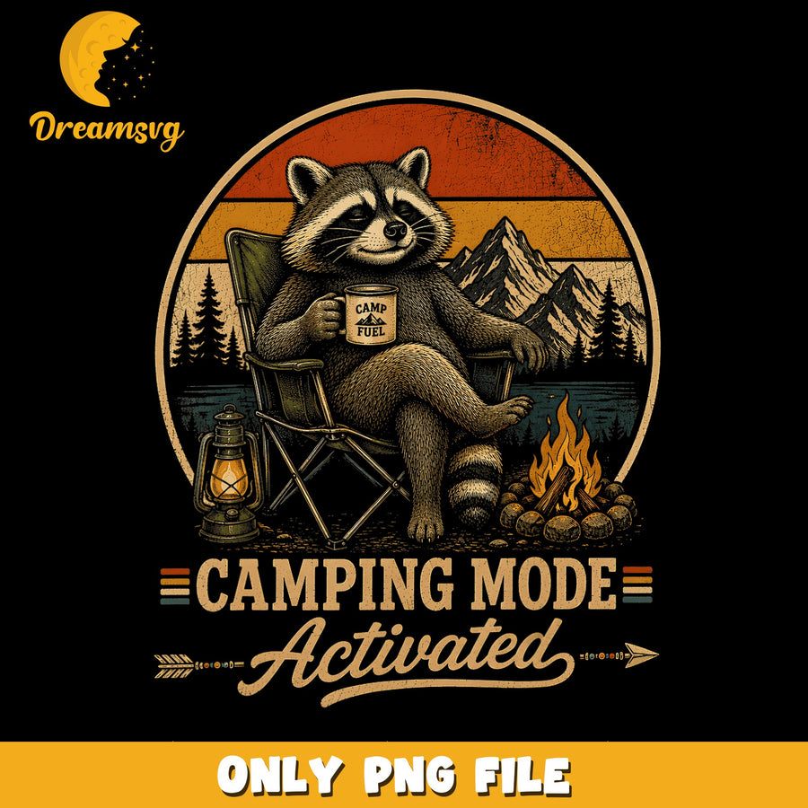 Camping Activated PNG, Raccoon Design, Outdoor Fun PNG