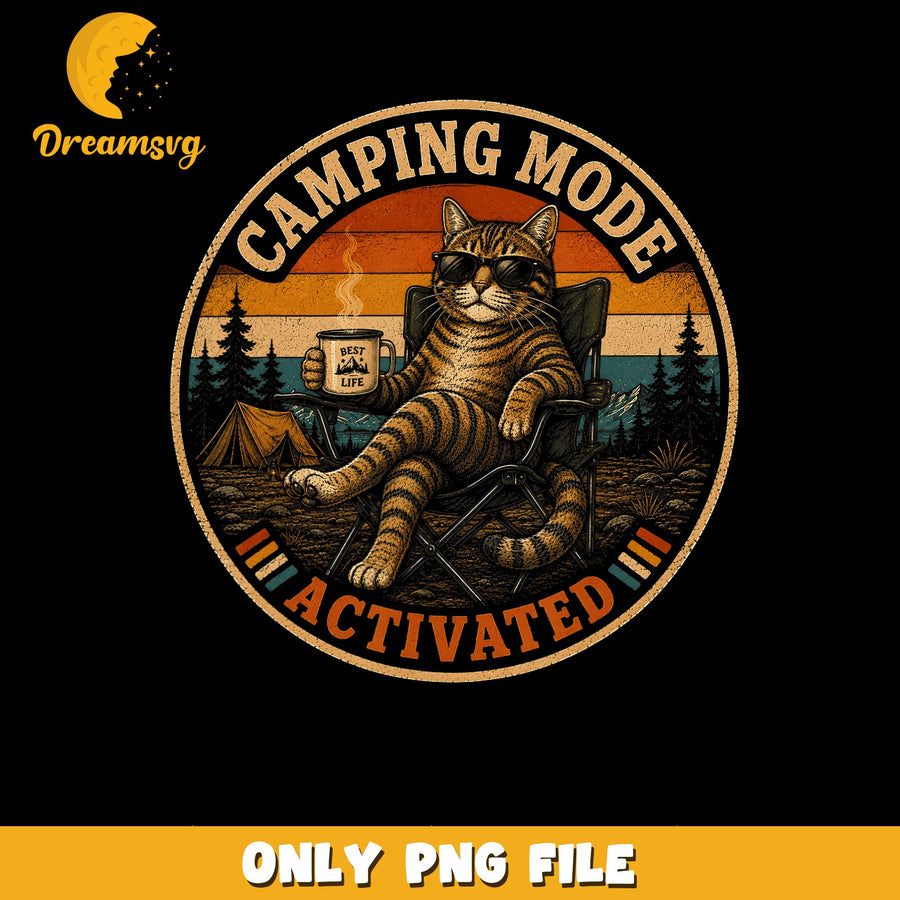 Camping Cat PNG, Outdoor Lifestyle, Relaxation Art PNG