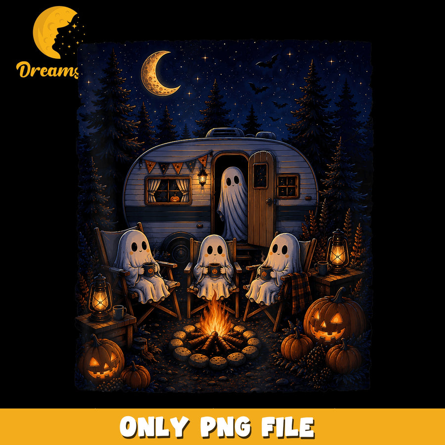 Camping Ghouls PNG, Spooky Vibes, Halloween Fun PNG