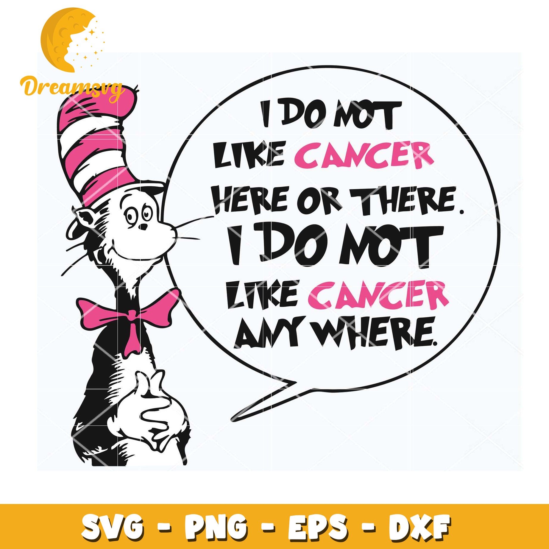 Cancer Awareness SVG Design with Cat in the Hat Style Quote