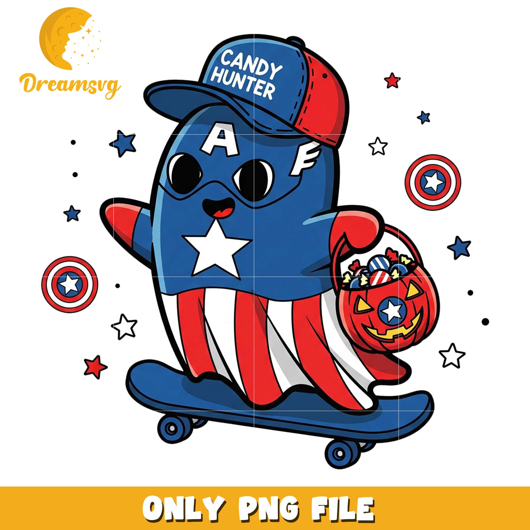 Captain america candy ghoul png, trick oe treat png, halloween era png