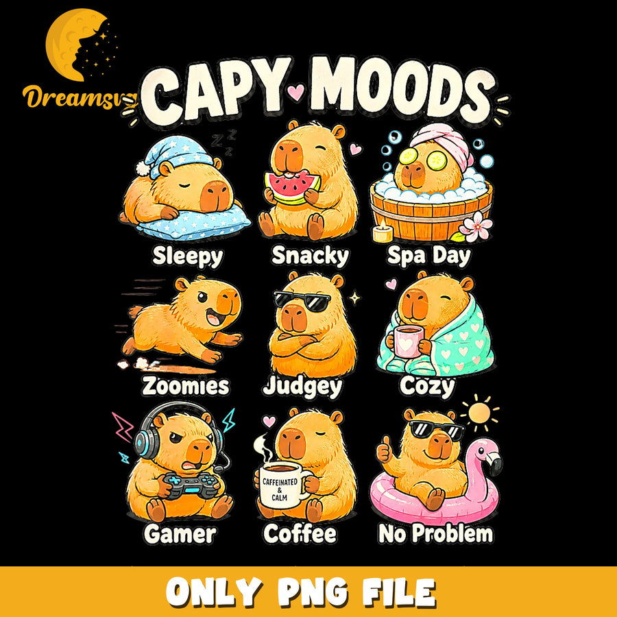 Capy Moods Capybara PNG, Funny Capybara Moods Clipart, Cute PNG