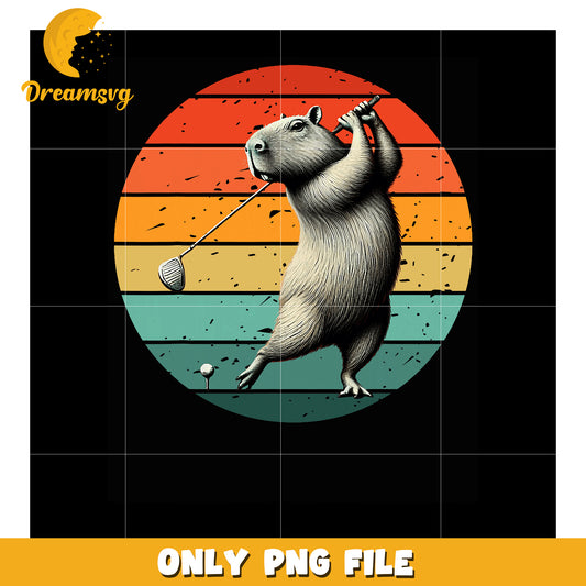 Capybara Golfing Retro PNG Design