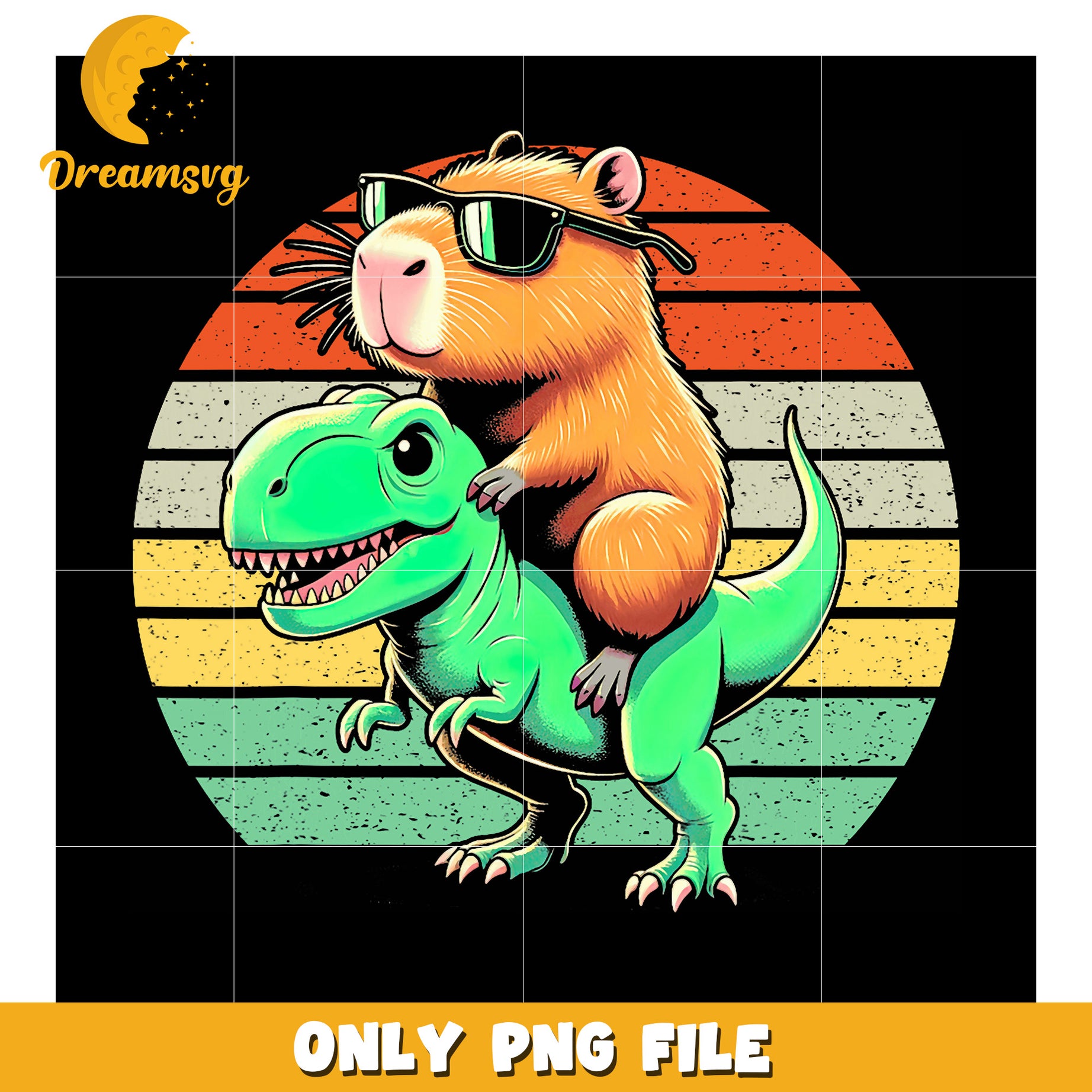 Capybara Riding T Rex PNG Retro Vintage
