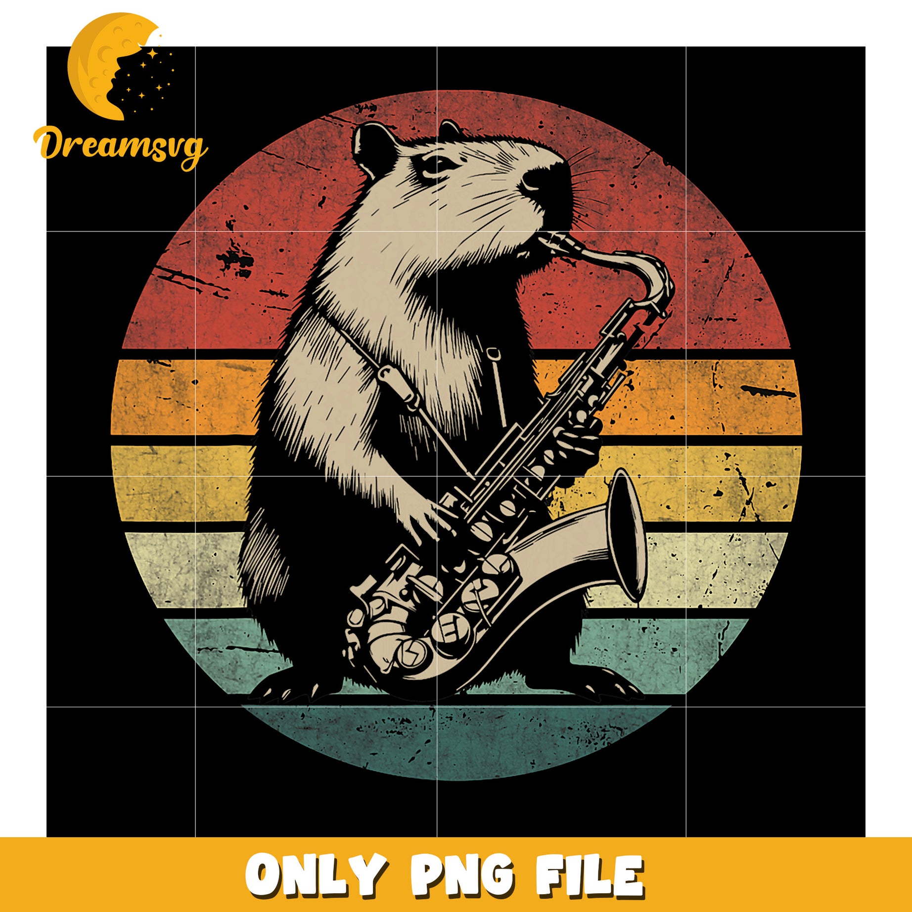 Capybara Saxophone Player Vintage PNG