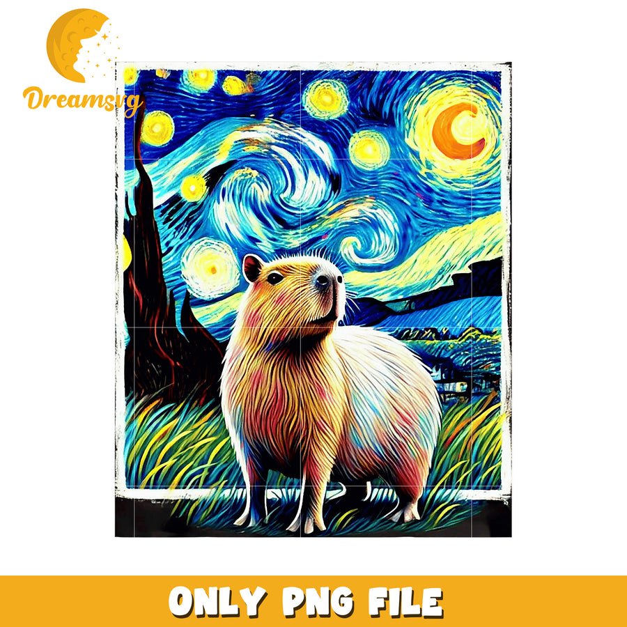Capybara Starry Night PNG Download