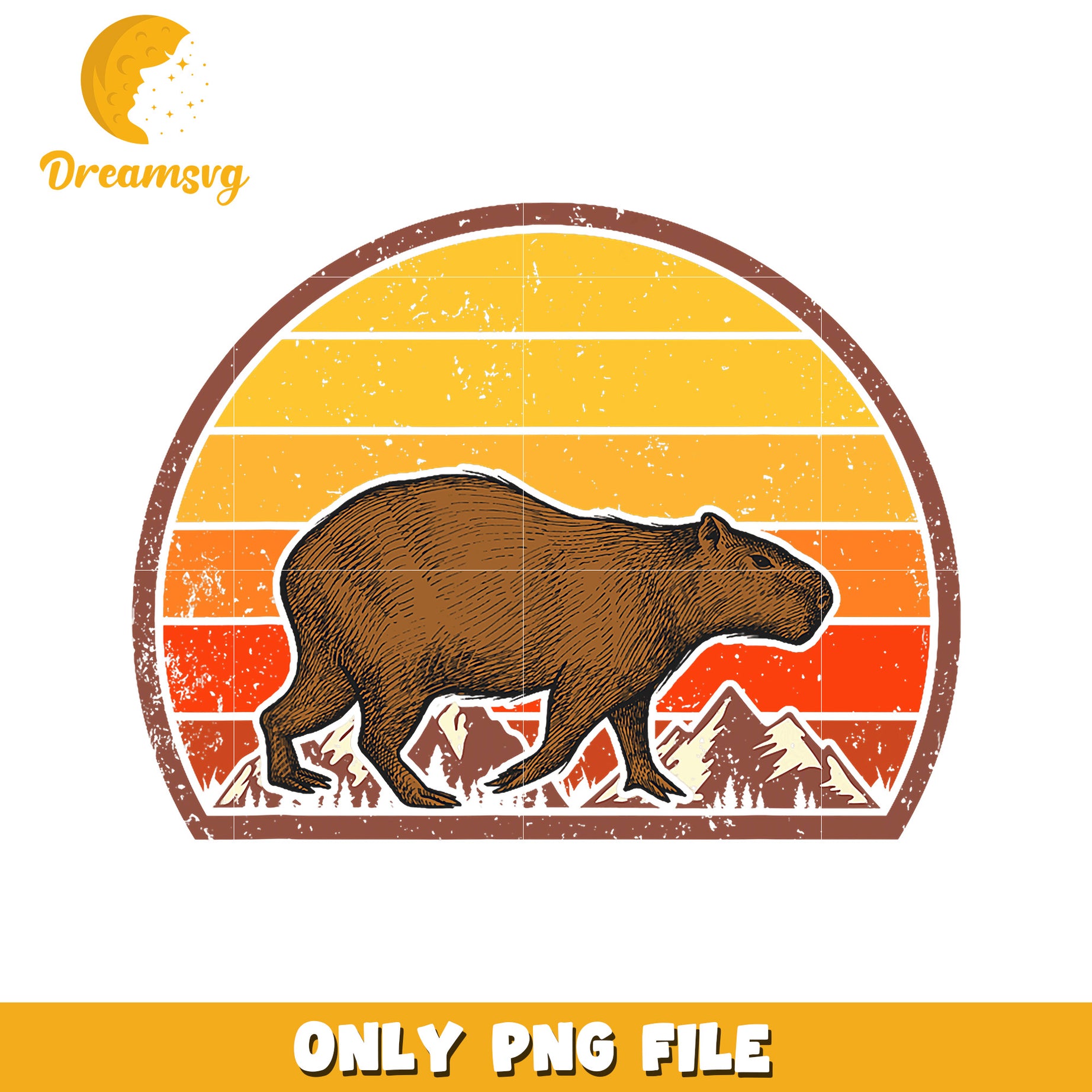Capybara Sunset PNG Retro Vintage Graphic