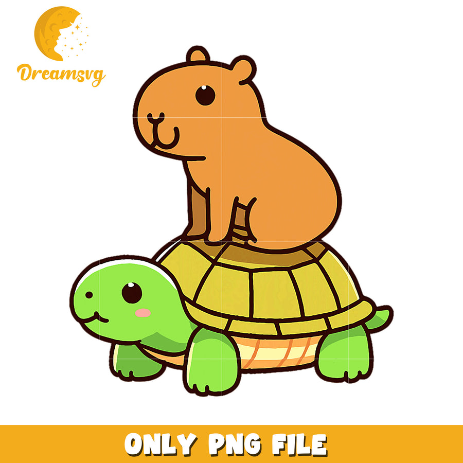 Capybara Turtle PNG Cute Cartoon Animal Clipart