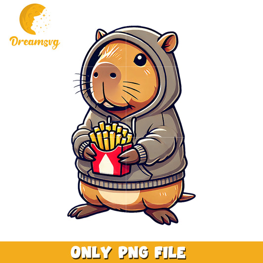 Capybara in Hoodie PNG Cute French Fries Design