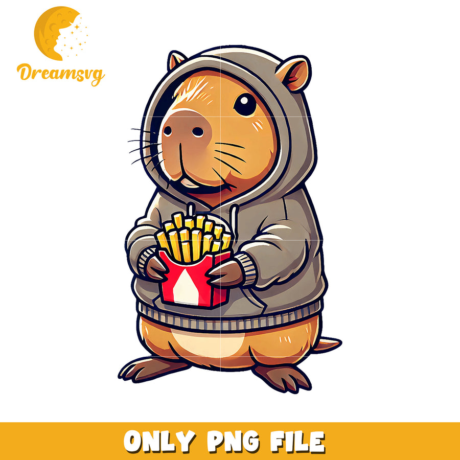 Capybara in Hoodie PNG Cute French Fries Design