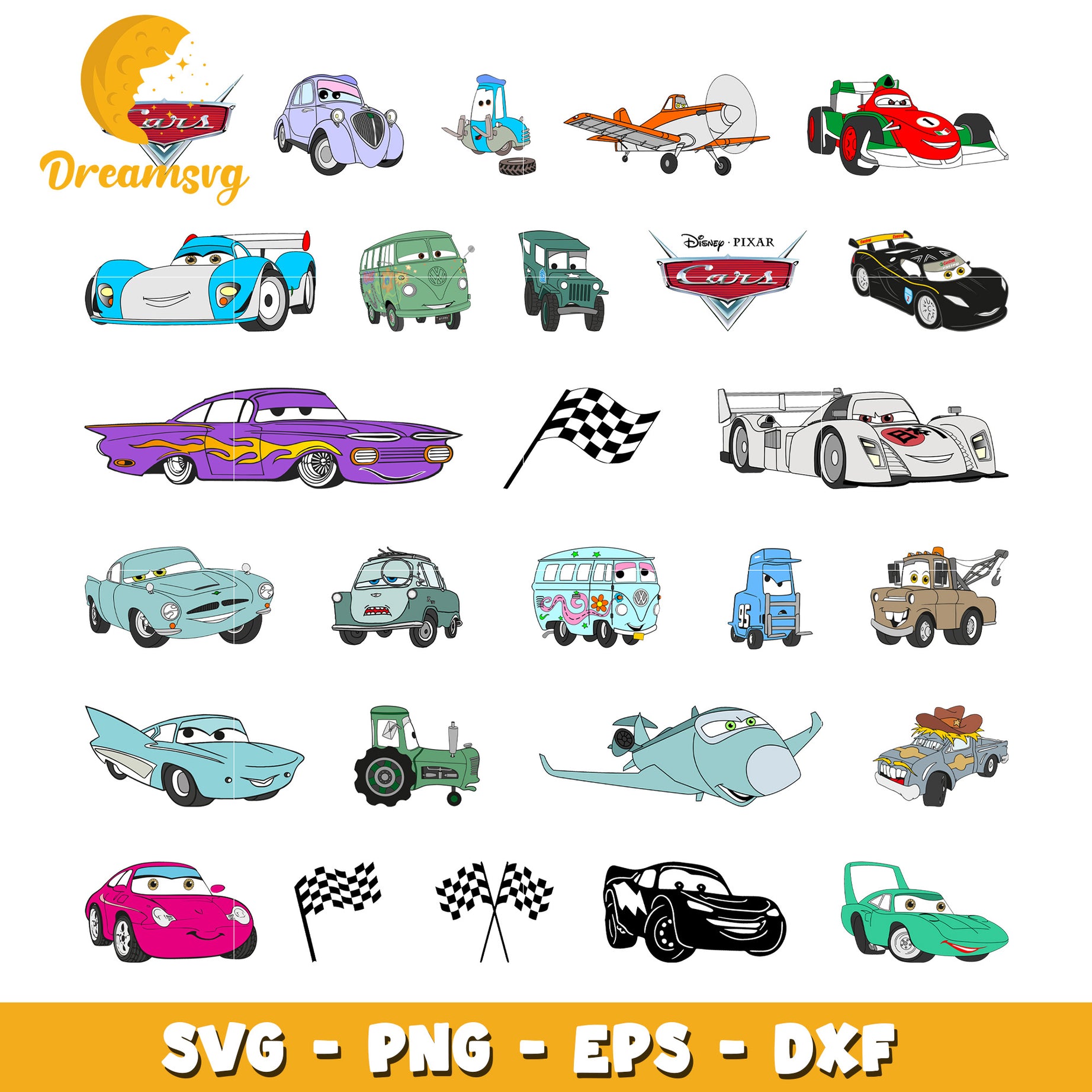 Disney cars character design bundle svg, Disney cars svg