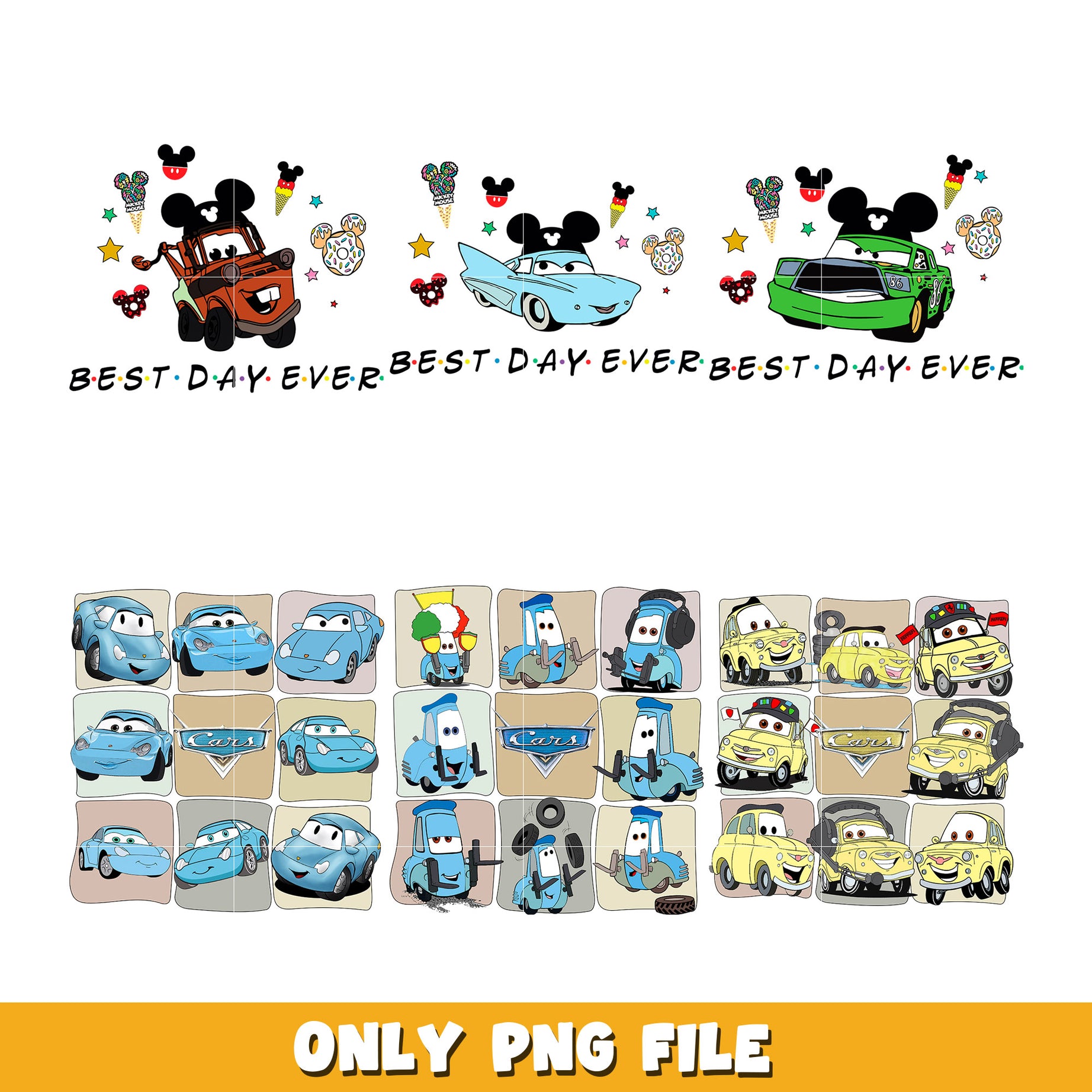 Best Day Ever Disney Cars bundle png, Disney Cars svg, Disney cartoon png, Digital download 