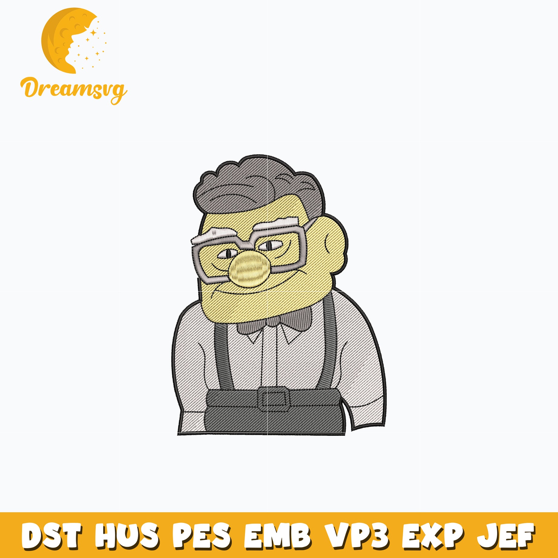 Carl Fredricksen cartoon embroidery design