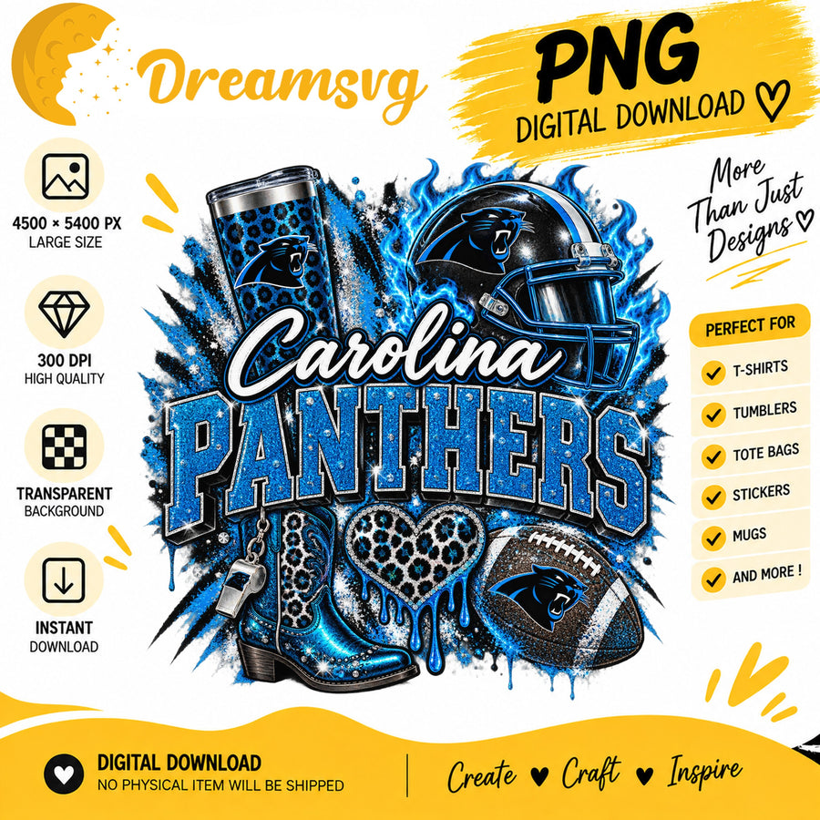 Carolina Panthers Bling Glitter Leopard Boots Football PNG