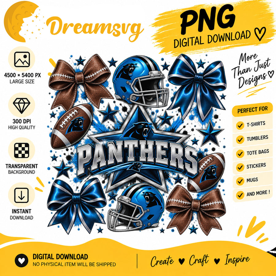 Carolina Panthers Coquette Bow Football Helmet Stars PNG