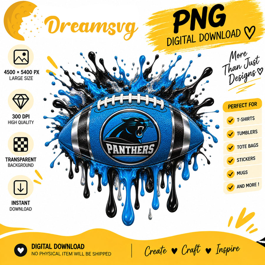 Carolina Panthers Dripping Paint Splash Football PNG