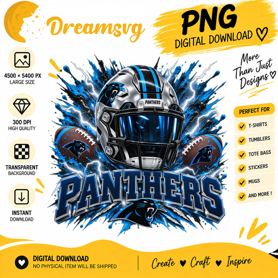 Carolina Panthers Football Helmet Lightning Splash PNG