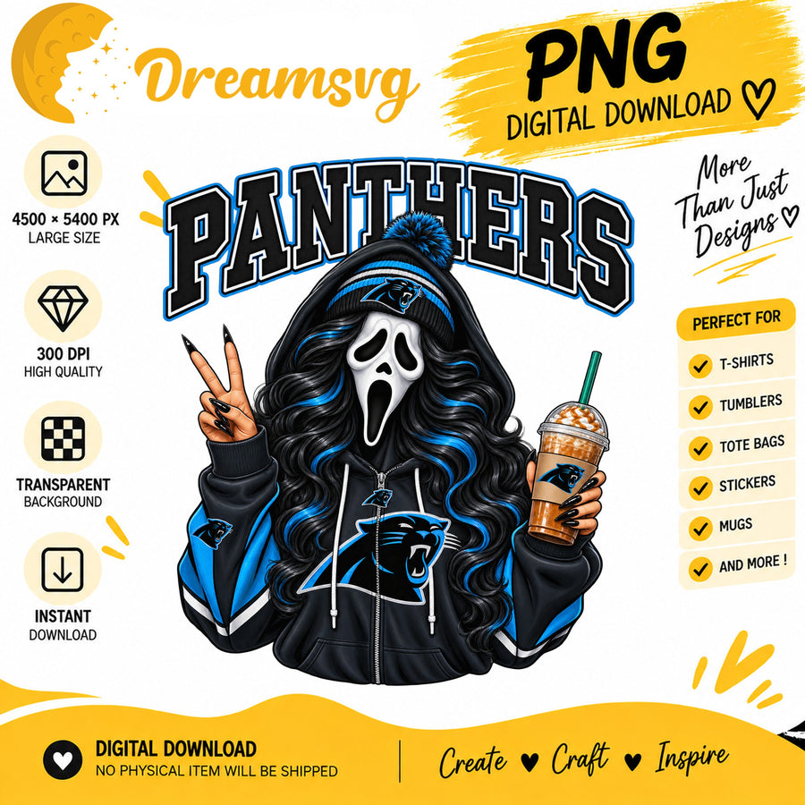 Carolina Panthers Ghost Face Halloween Football Fan Girl PNG
