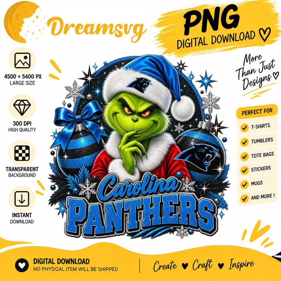 Carolina Panthers Grinch Santa Christmas Football Team PNG