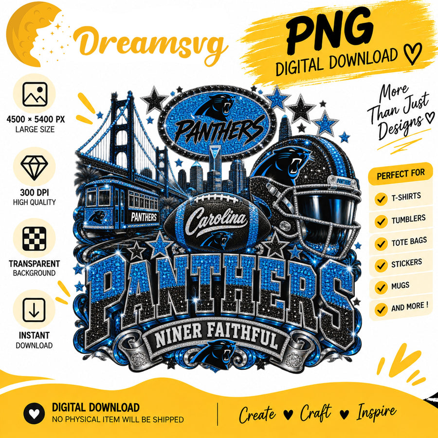 Carolina Panthers Niner Faithful Glitter Football City PNG