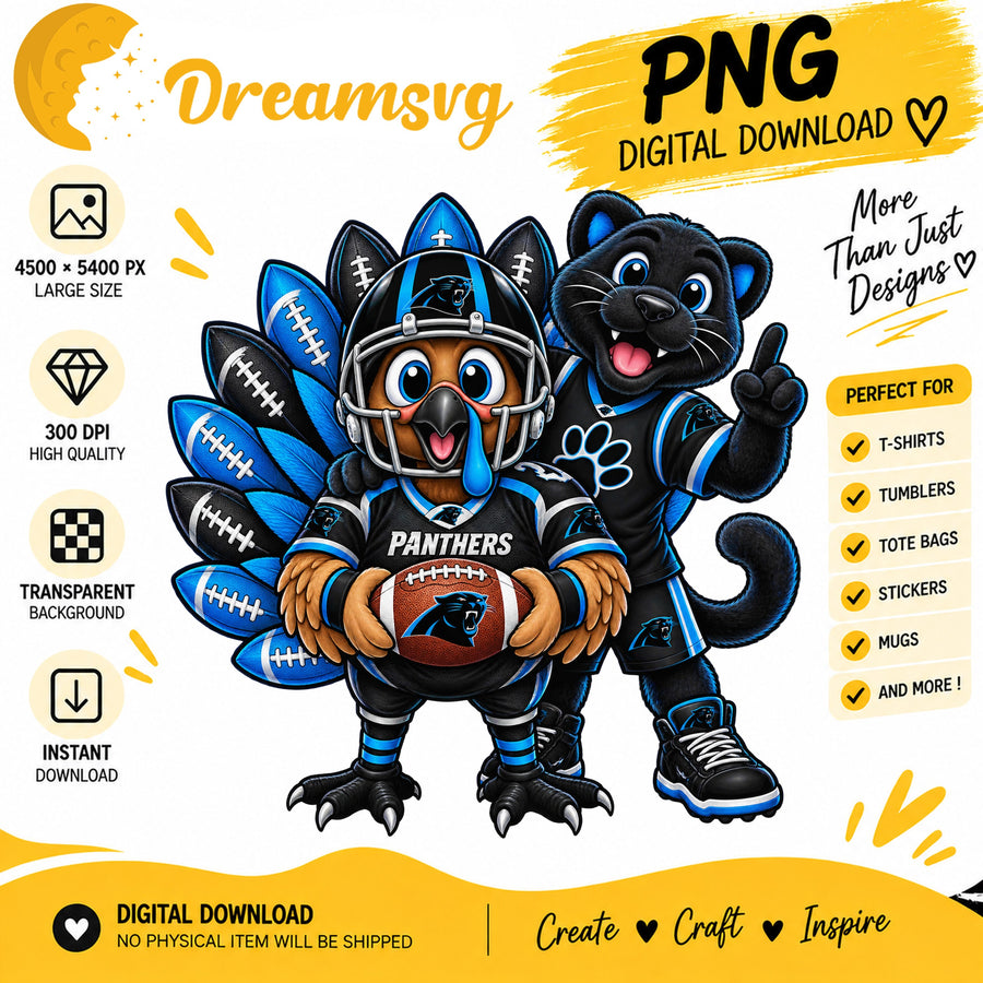 Carolina Panthers Turkey Thanksgiving Football Fan PNG