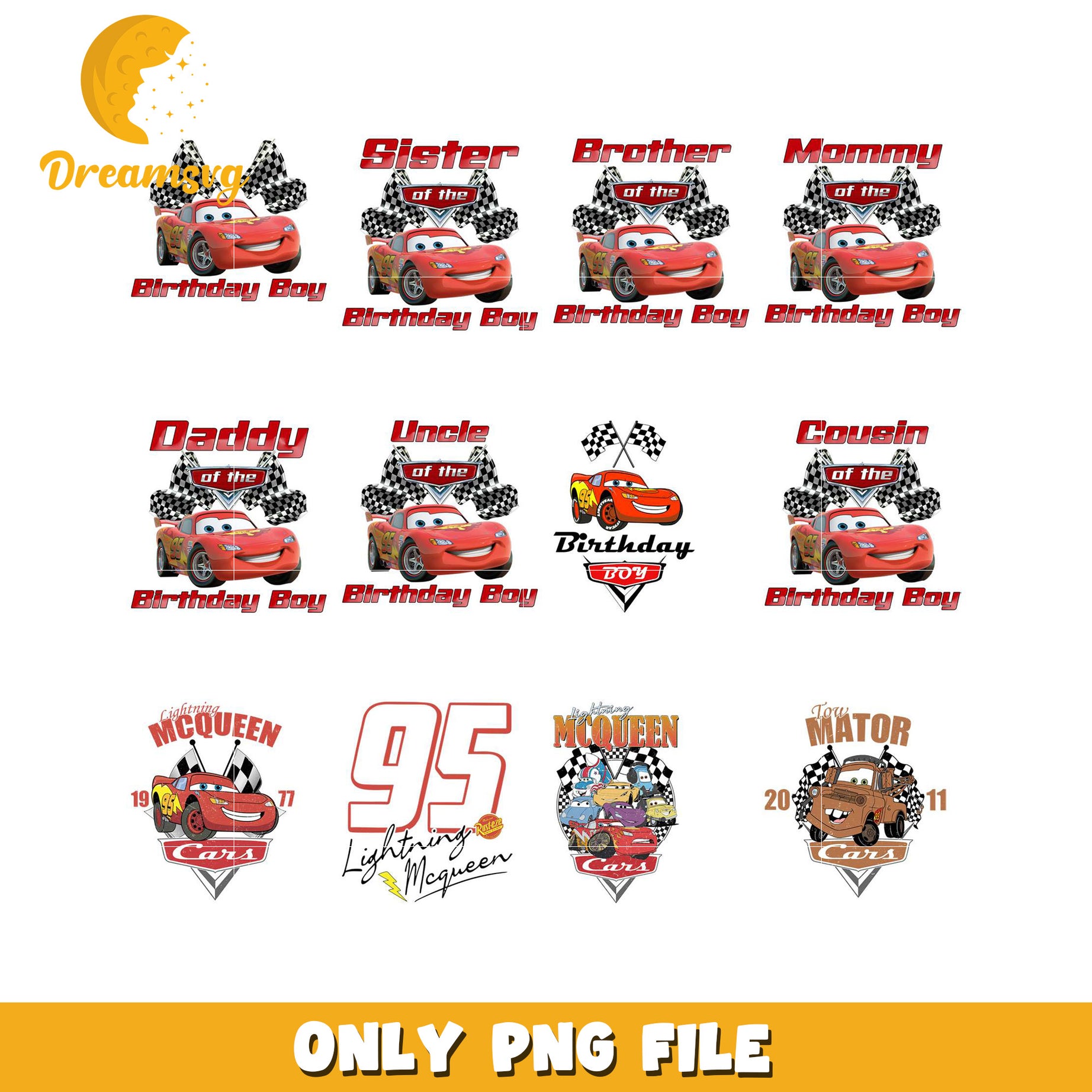 Cars Birthday PNG Bundle Family Designs