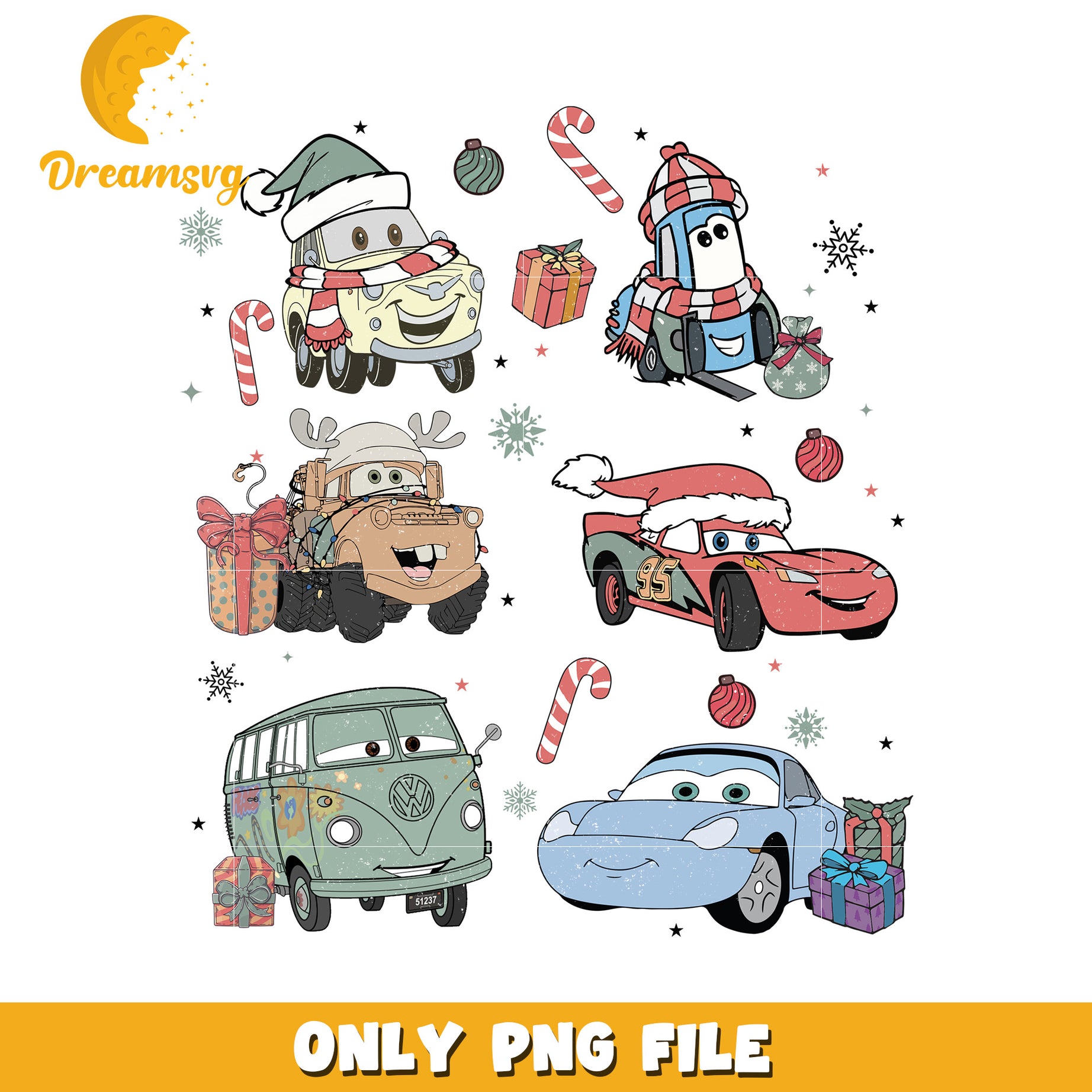 Cars christmas design png, disney cozy png, holiday glow png