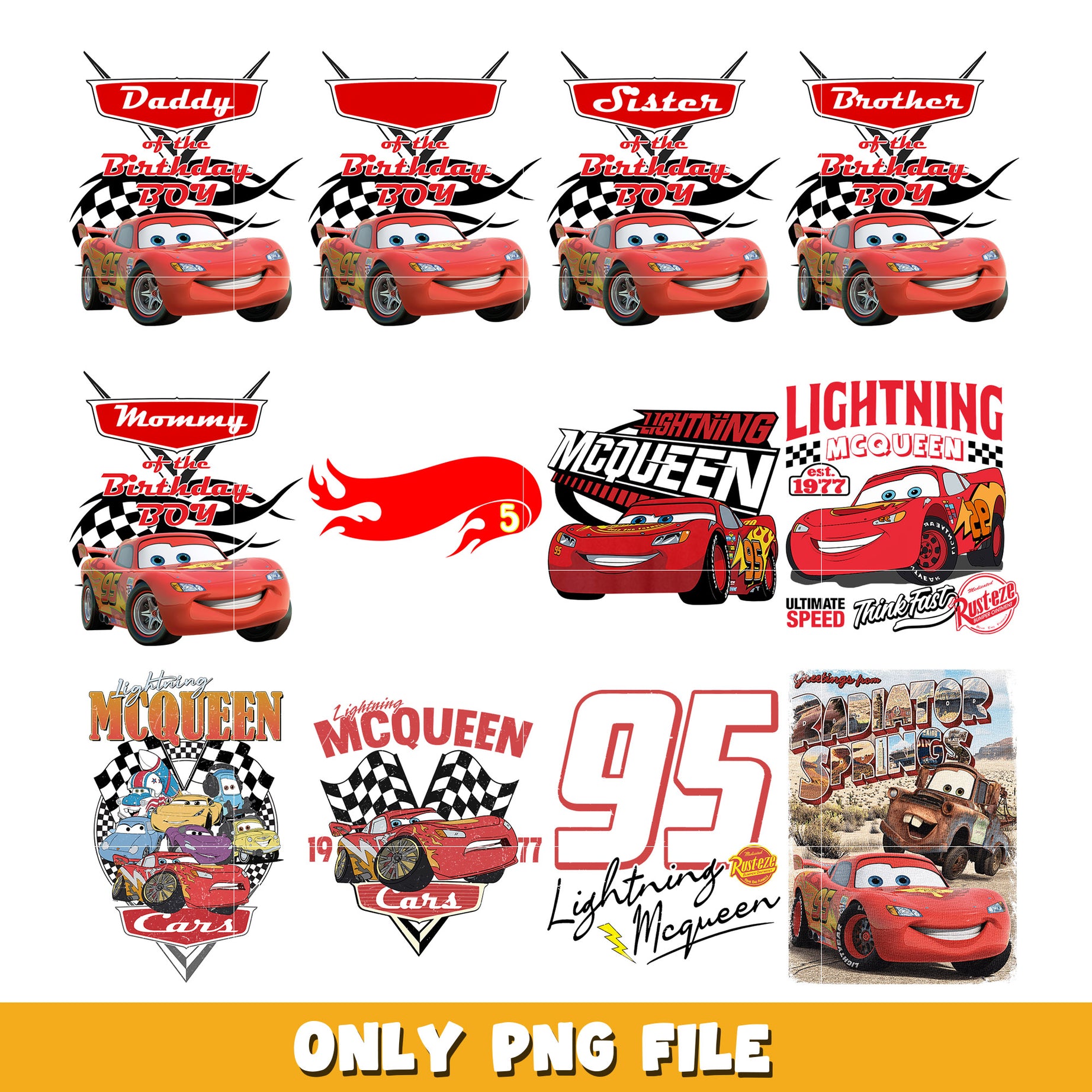 Lightning Mc Queen bundle png,  cars svg, Disney cartoon png, Digital download 