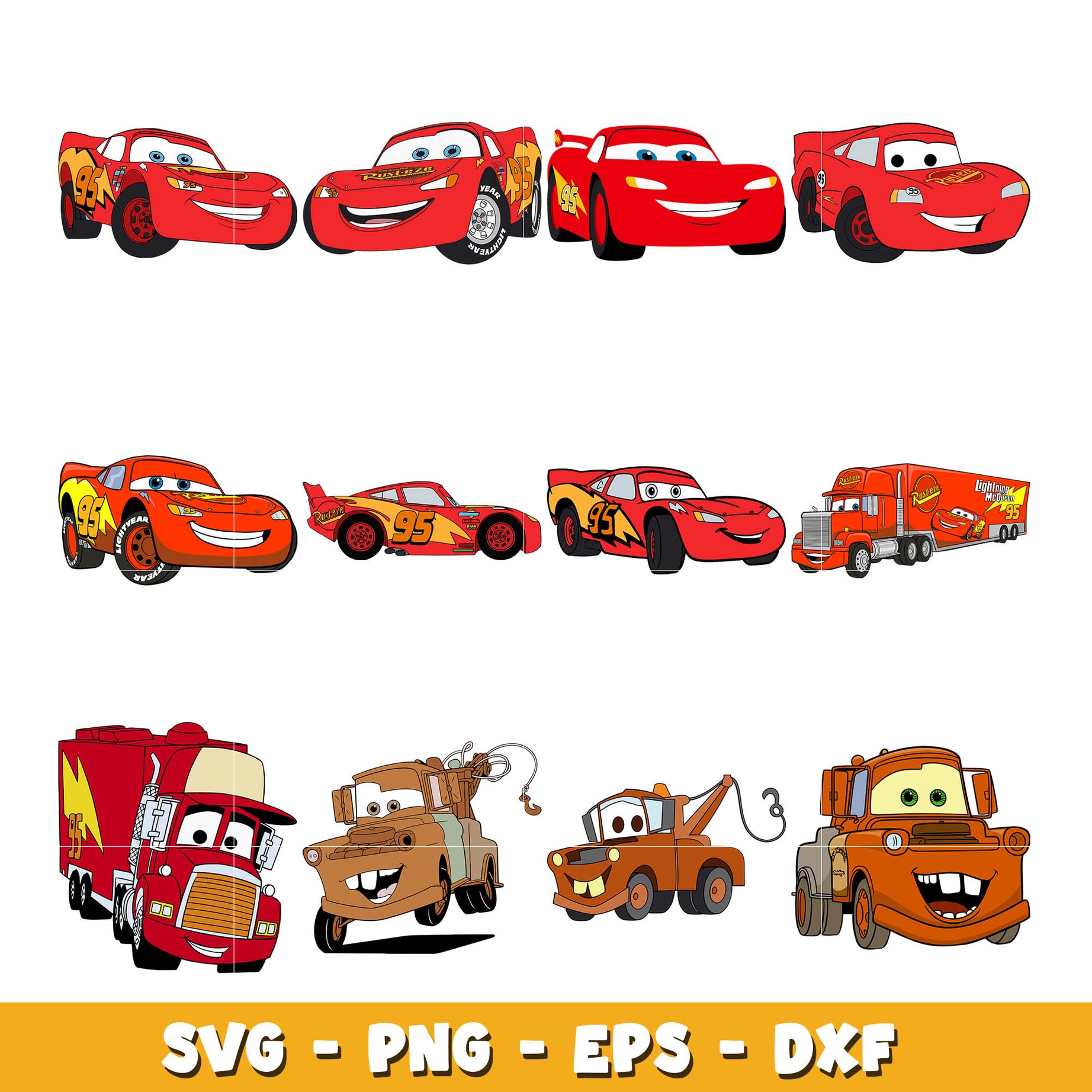 Disney Pixar Car Lightning McQueen  bundle svg, Disney car svg, Digital download