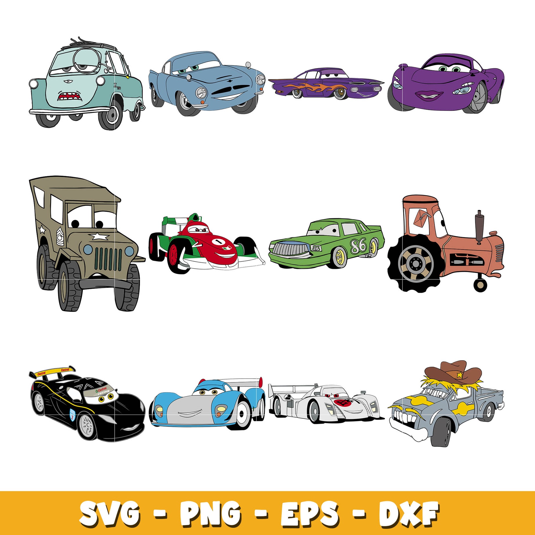 Disney mcqueen friends car svg bundle, Disney car svg, Disney svg