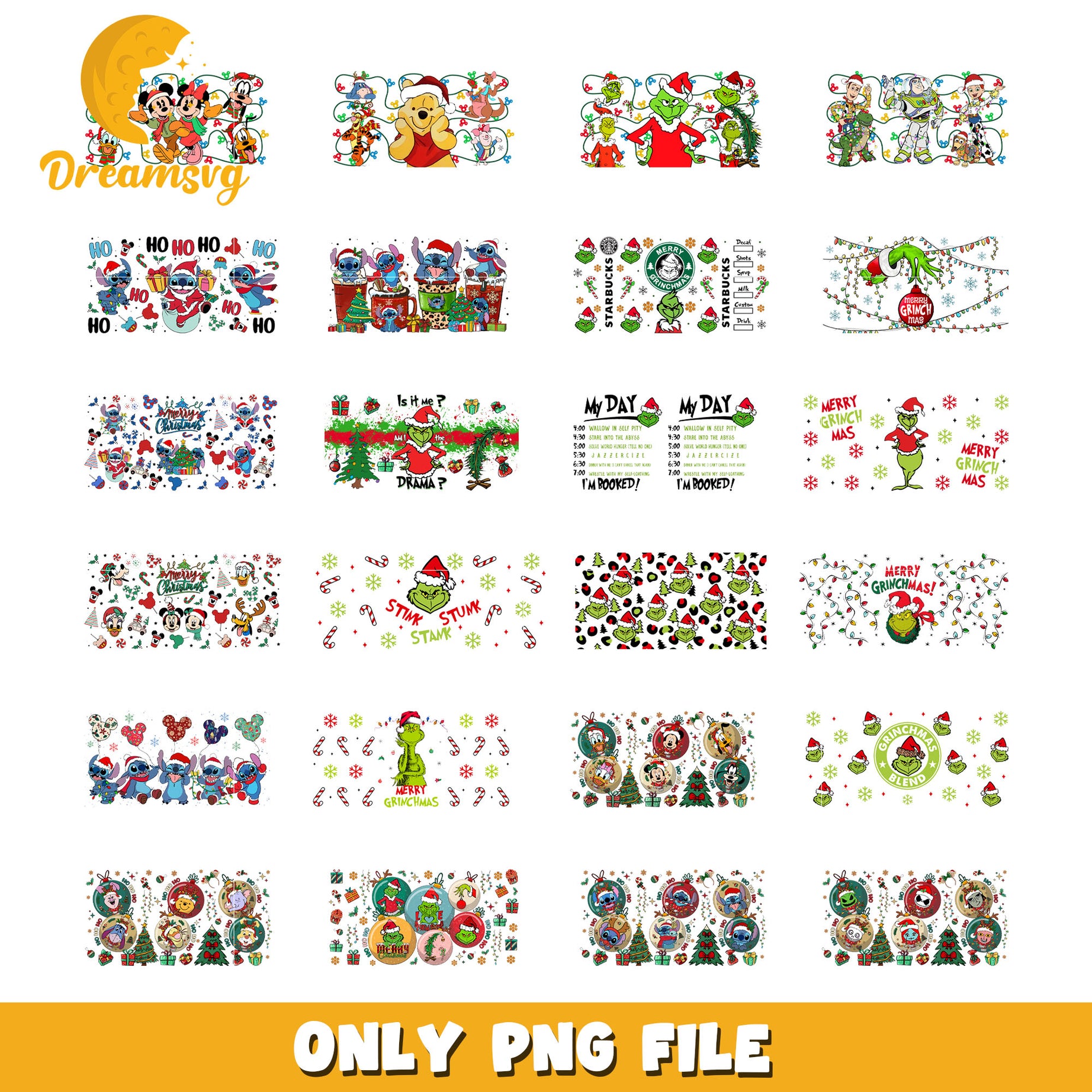 Disney and grinch tumbler design bundle png, disney christmas png