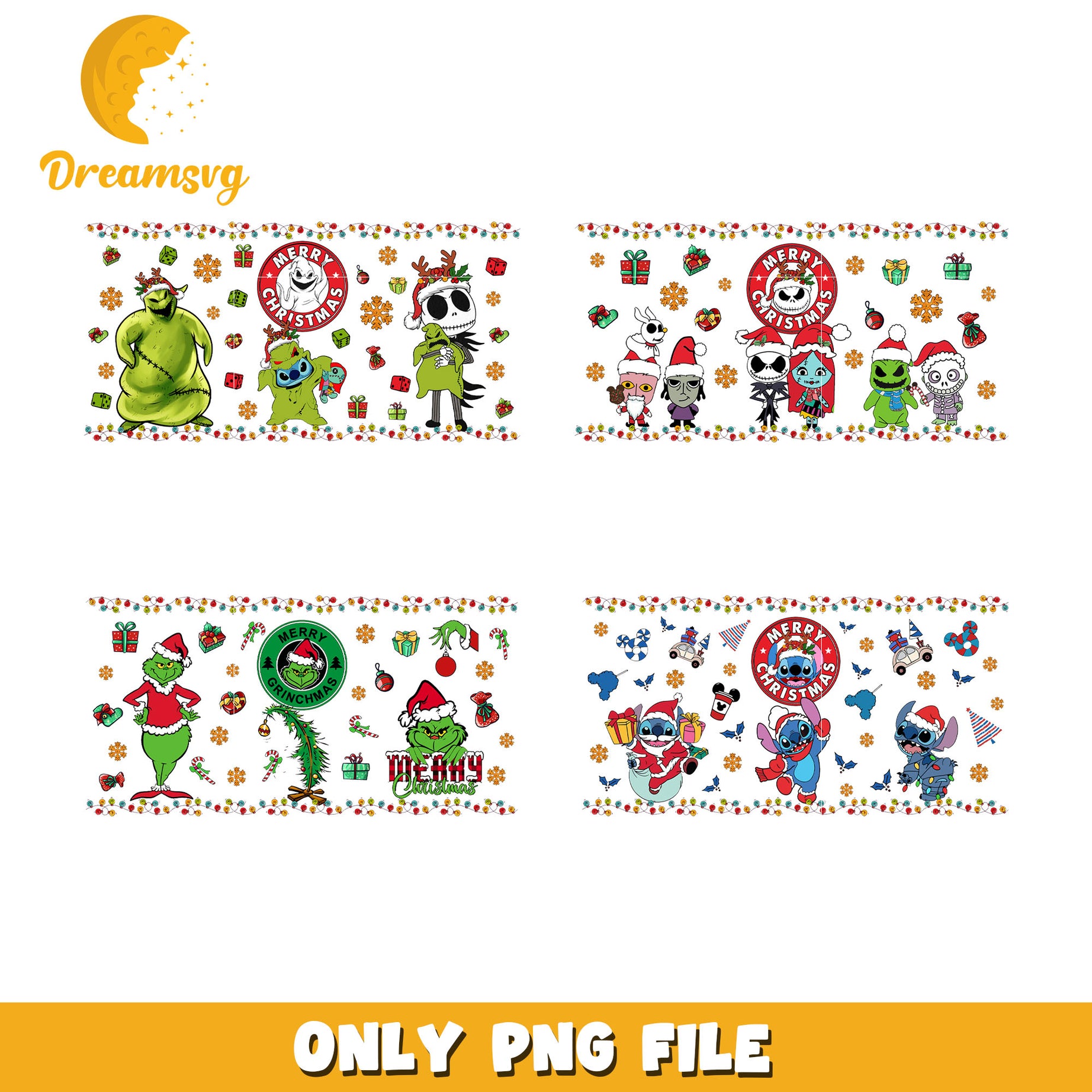 Merry christmas jack skellington tumbler bundle png, merry grinchmas png