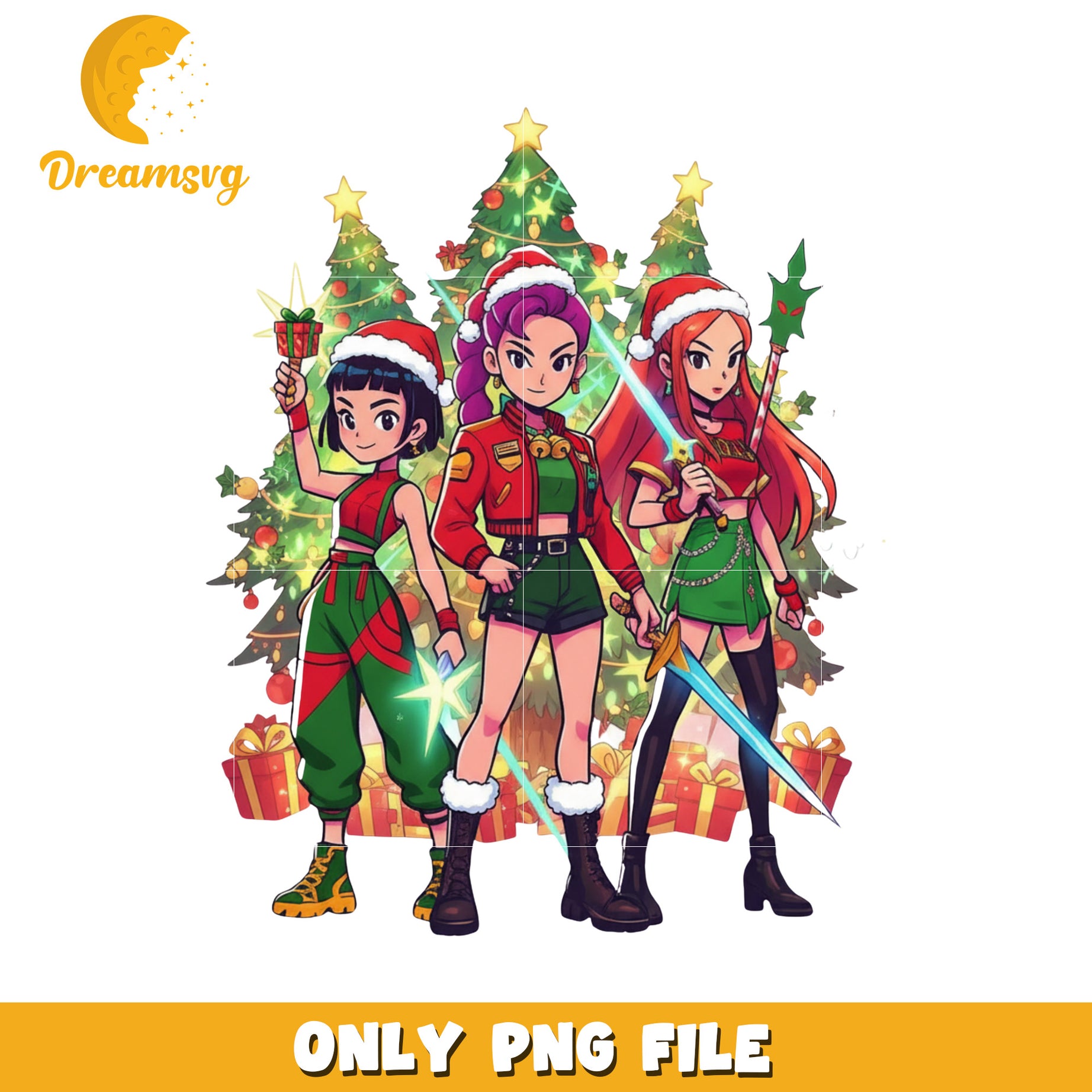 Cartoon huntrix christtmas girl png, huntrix and saja​ png, christmas music​ png