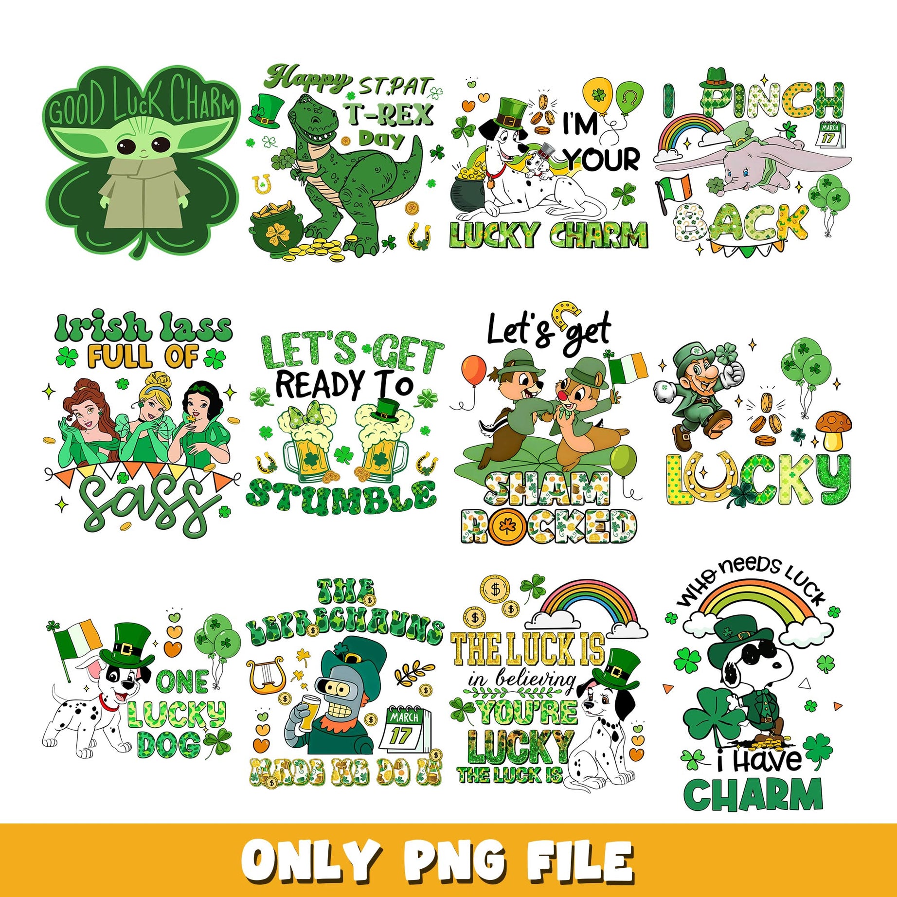 Retro St. Patrick's png, Disney bundle png, cartoon png