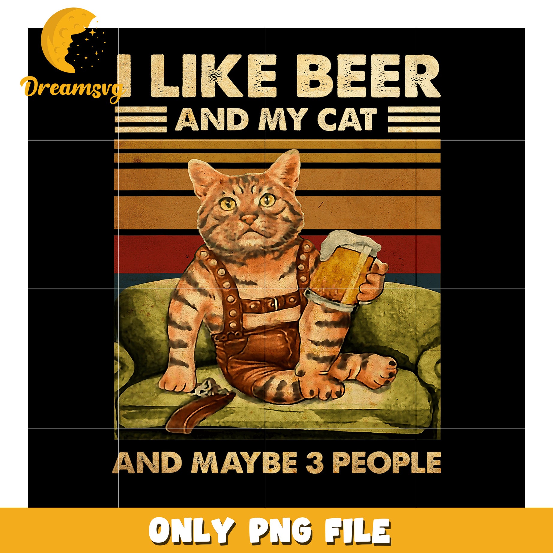 Cat Lover Beer PNG Funny Vintage Cat Design