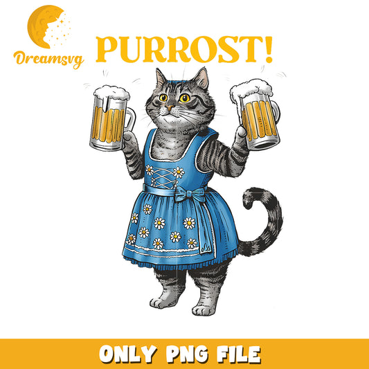 Cat in Dirndl Drinking Beer PNG
