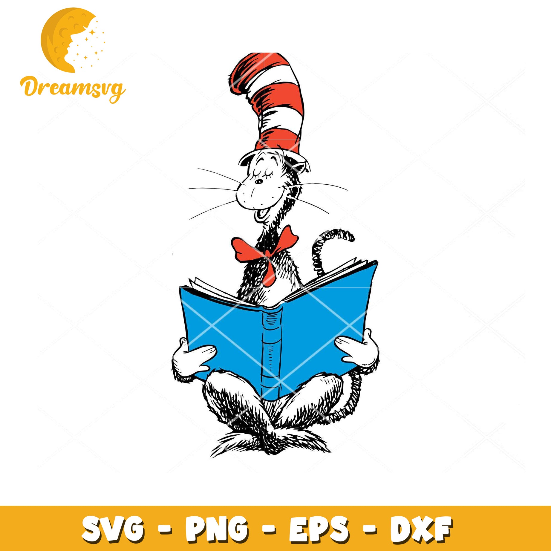 Cat in Hat Reading Book SVG Instant Download Cute Design Art