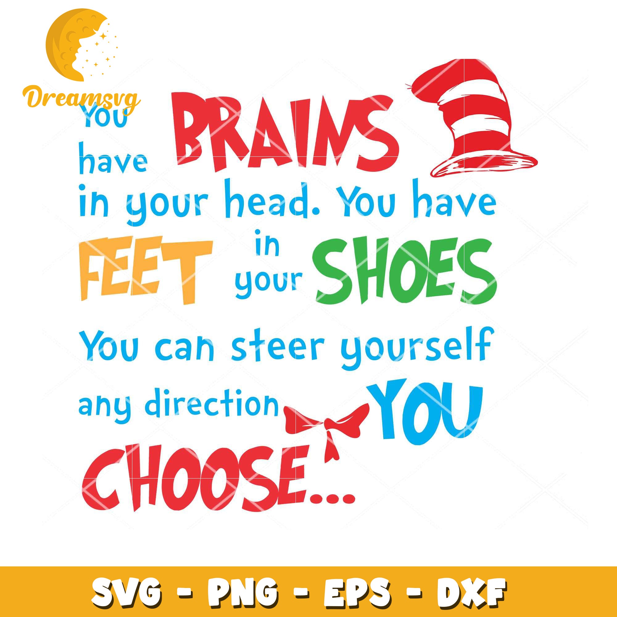 Cat in Hat SVG Brains Feet Quote