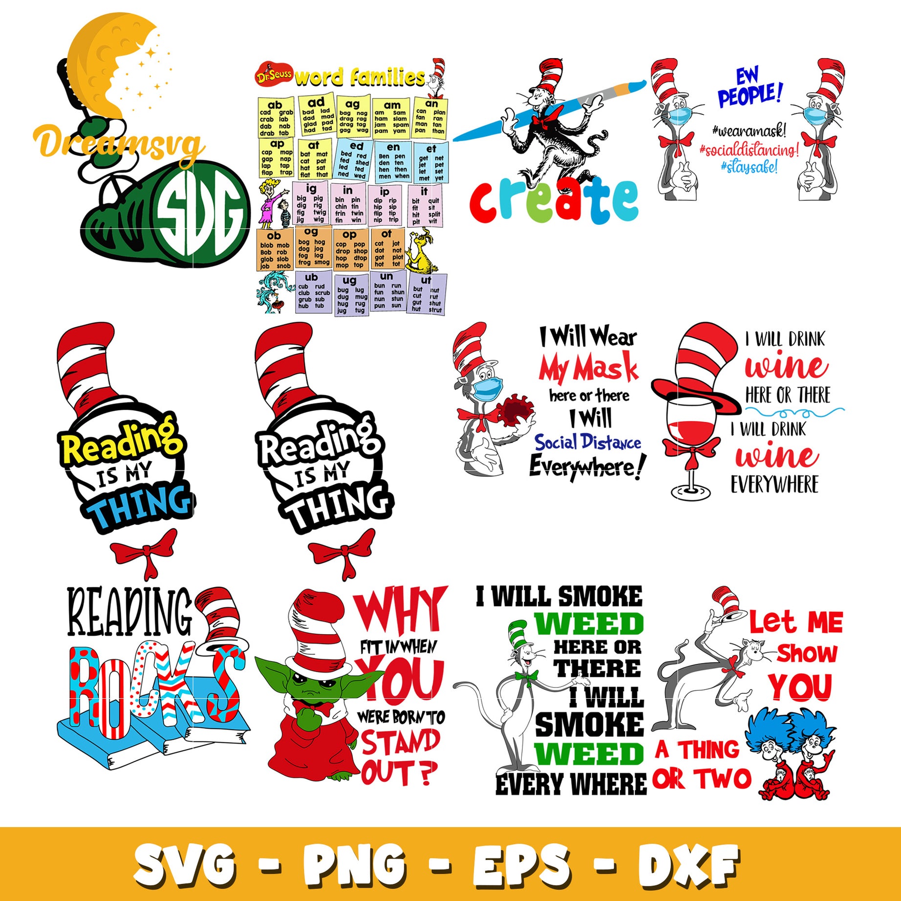 Cat in Hat SVG Bundle Word Families & More