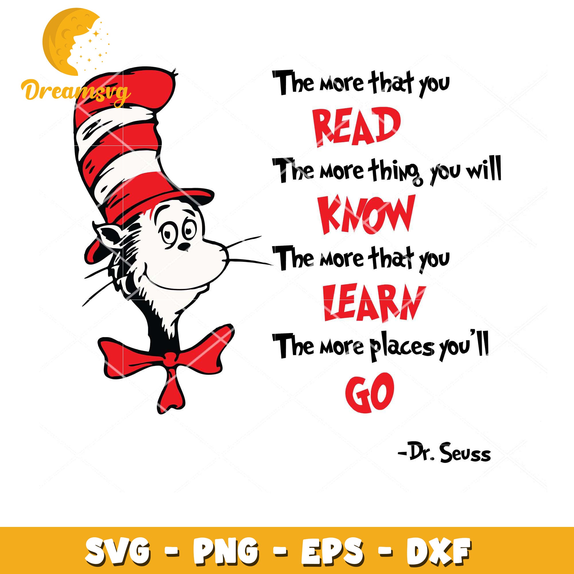 Cat in Hat SVG Reading Quote
