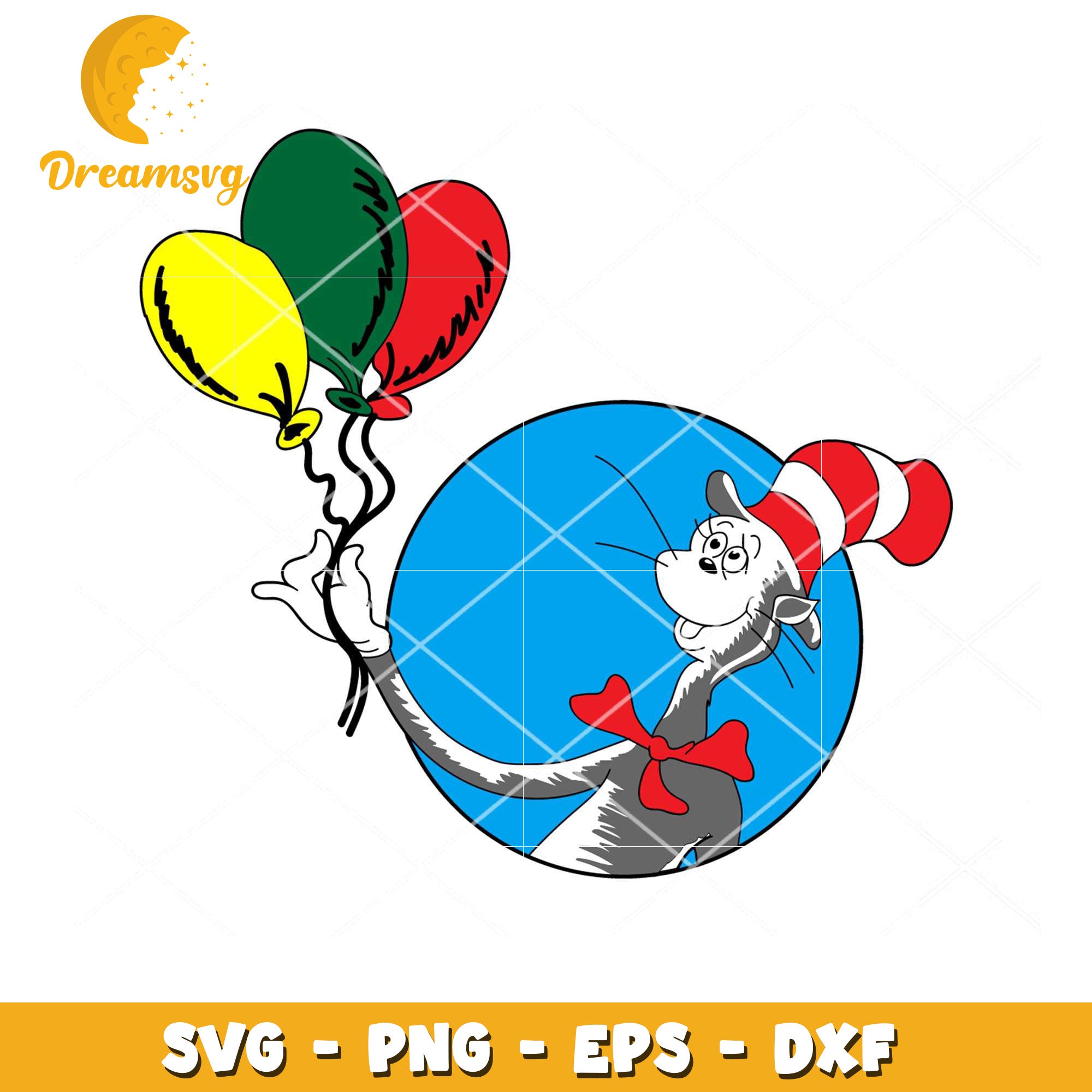Cat in the Hat Balloons SVG Design for Crafts and Decor