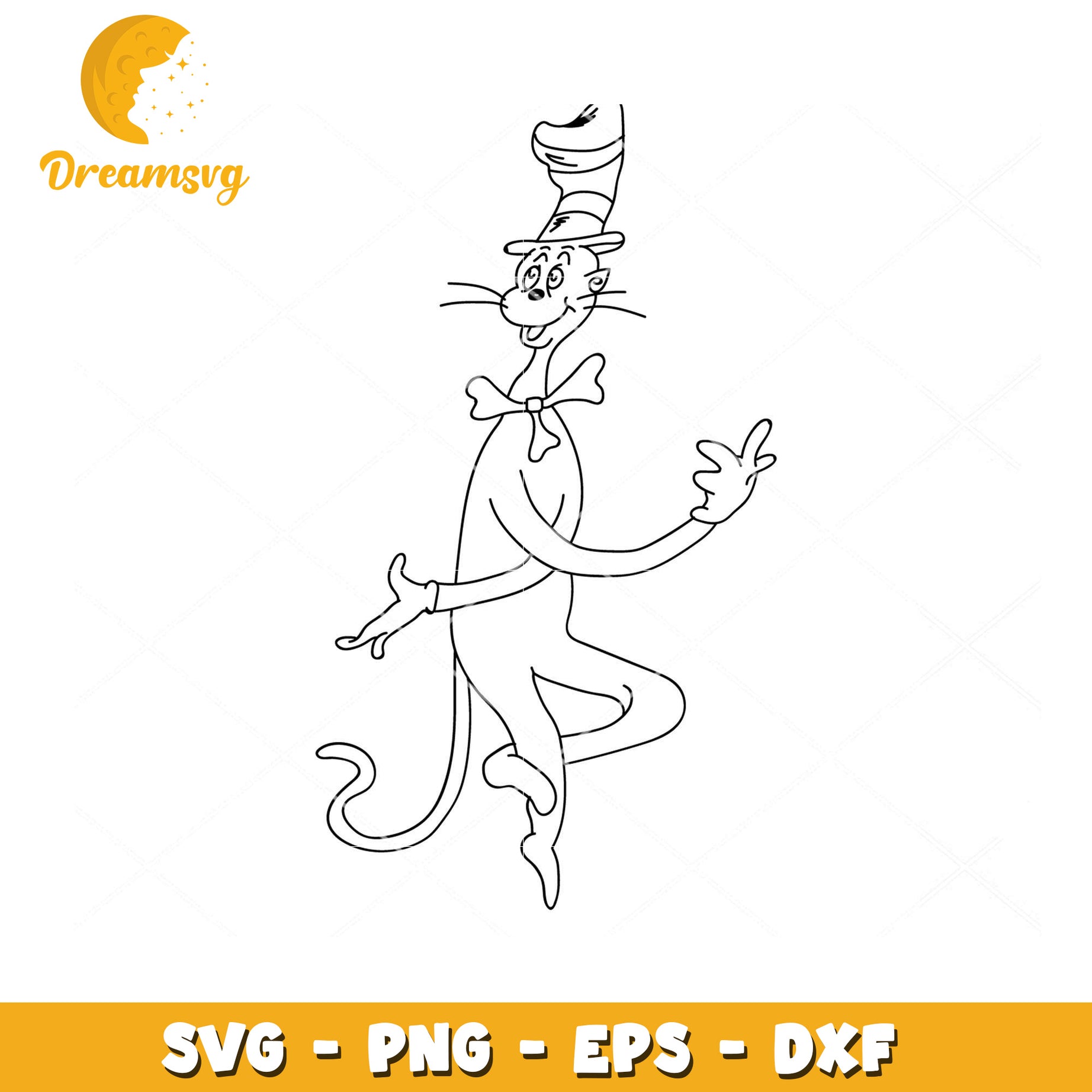 Cat in the Hat Coloring Page SVG Instant Download for Kids Fun