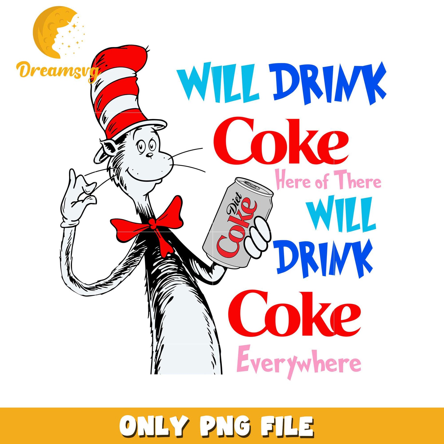 Cat in the Hat Drinking Coke Fun PNG Graphic Design