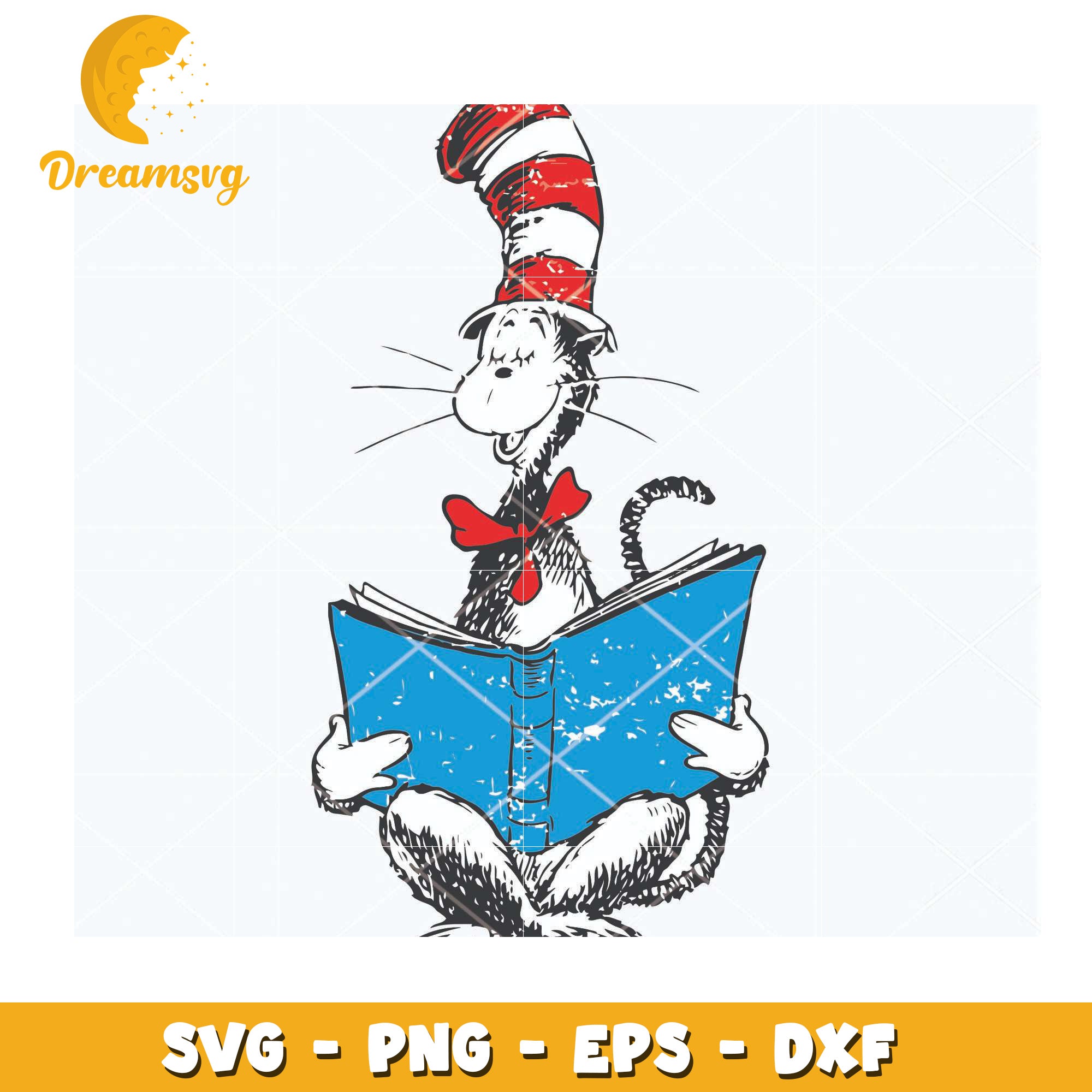 Cat in the Hat Reading Book SVG Instant Download for Crafts