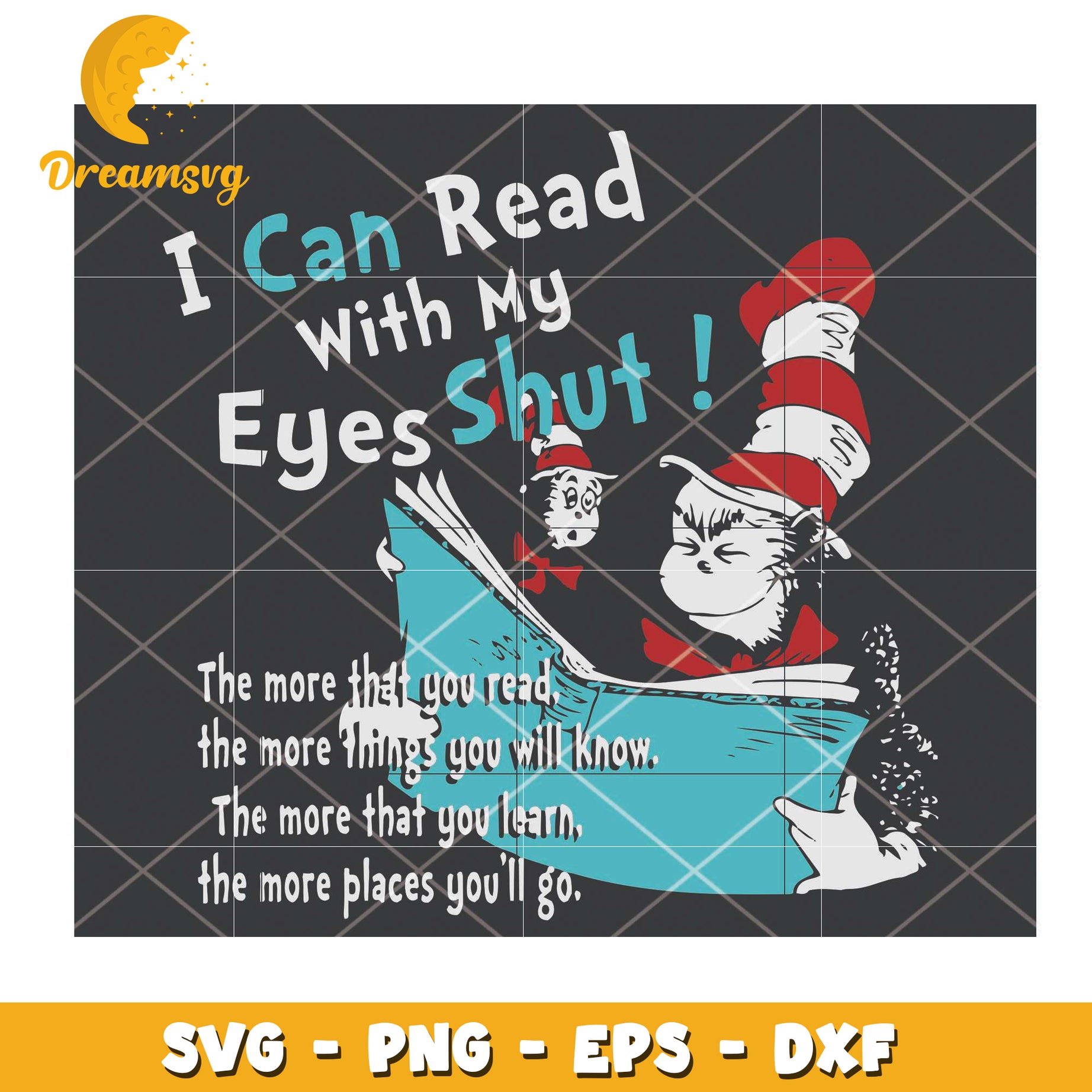 Cat in the Hat SVG Reading Eyes Shut