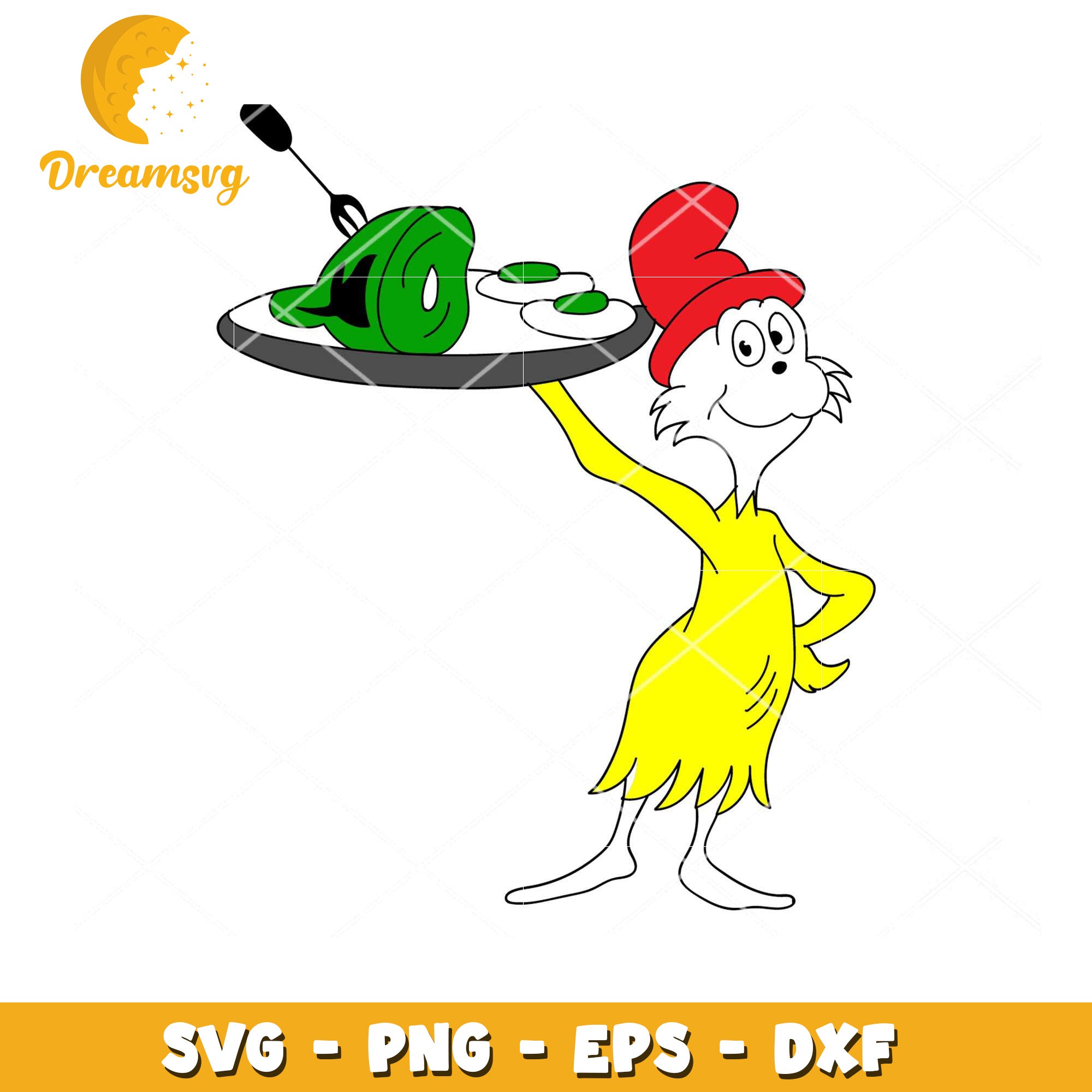 Cat in the Hat Serving Green Eggs SVG Instant Download Design