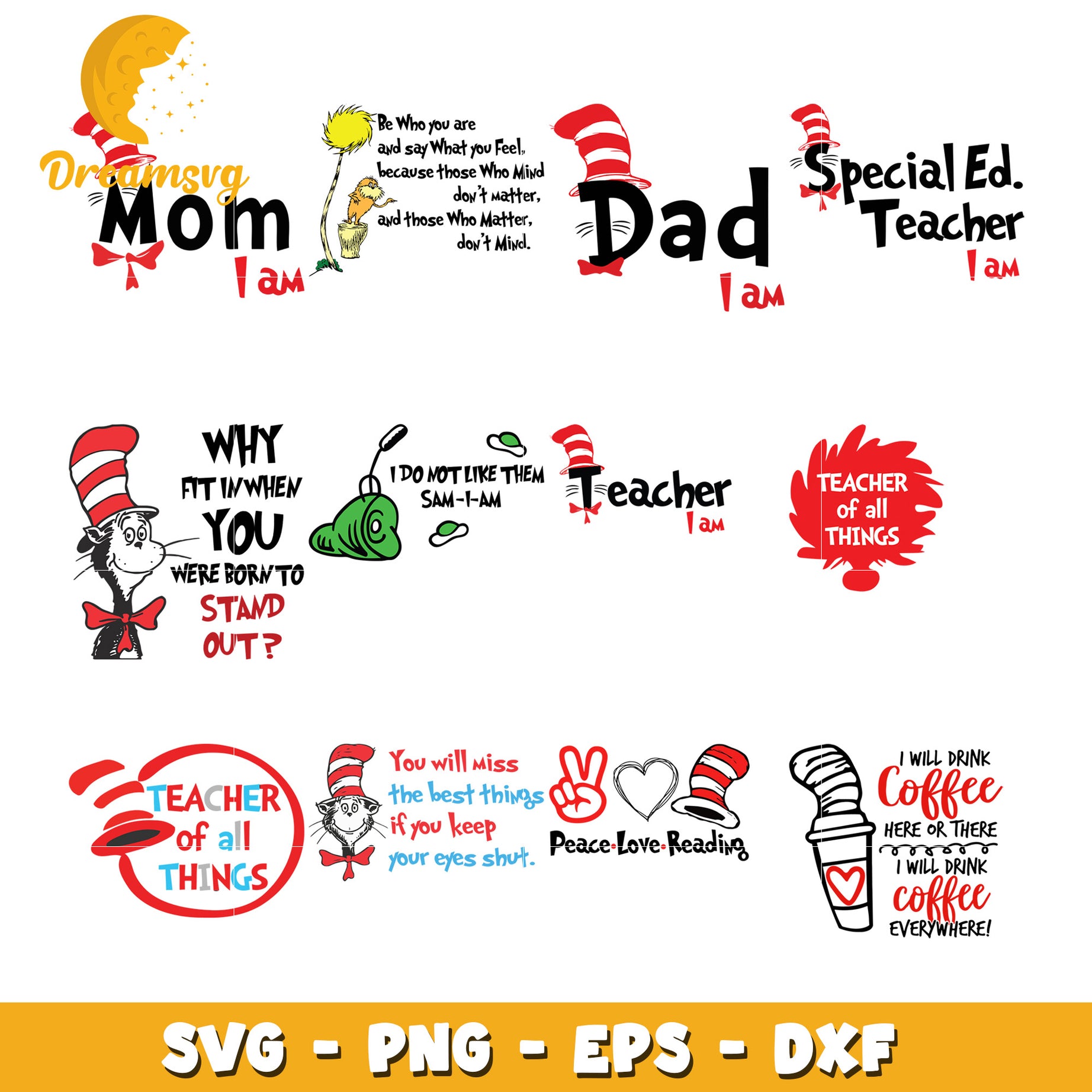 Cat in the Hat Teacher SVG Bundle