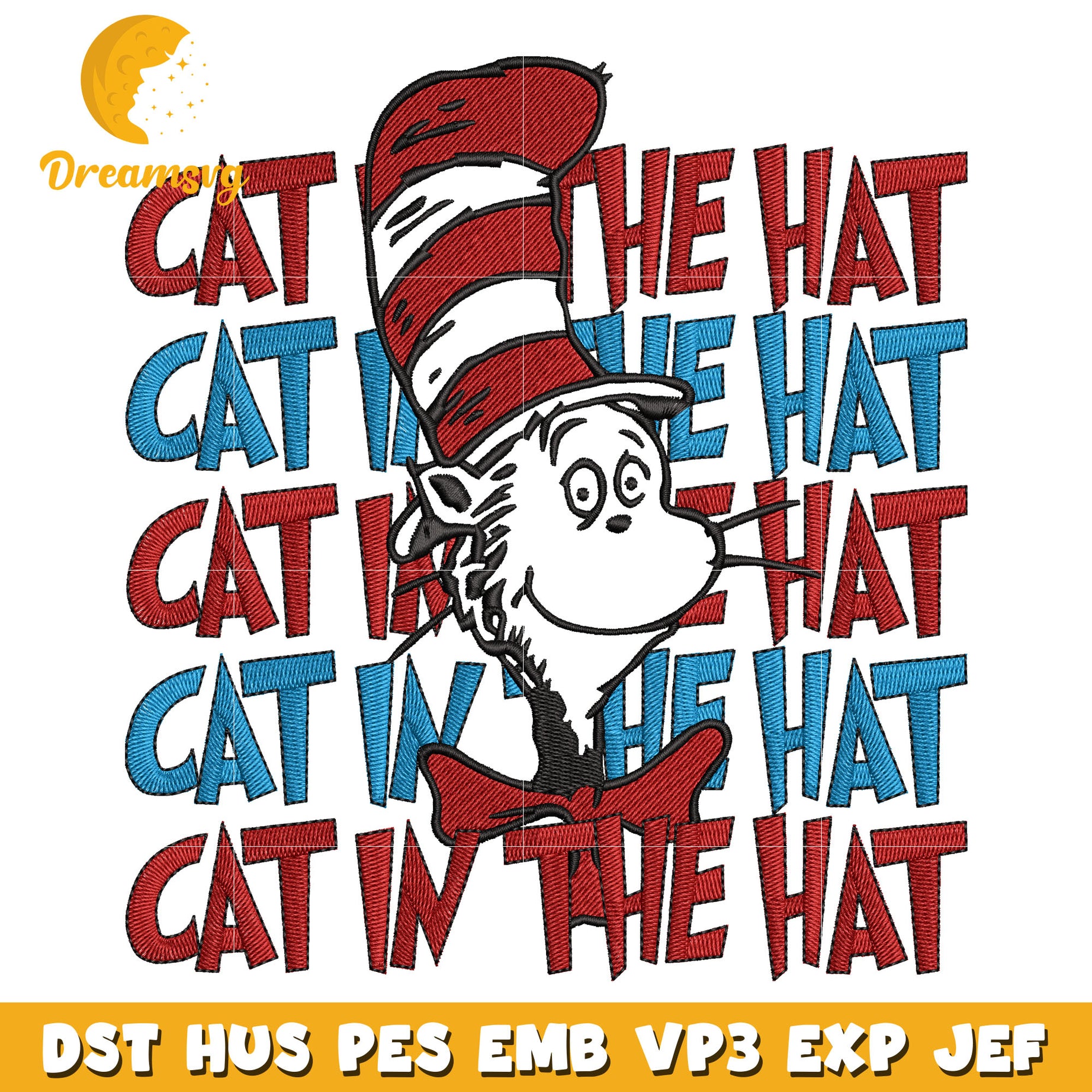 Cat in the hat embroidery design